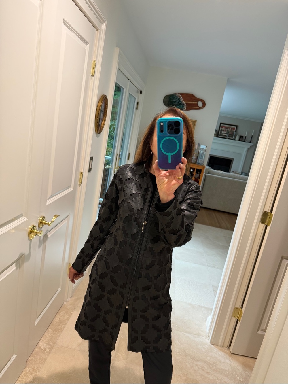 Kushi Black Leather & Spandex Coat. XS. NWT
